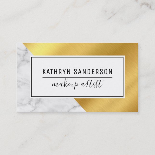 MODERN MINIMAL ANGLE gold corner cool grey marble Business Card (Front)