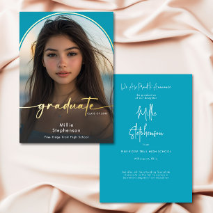 Modern Minimal Aqua Foil Graduation Announcement