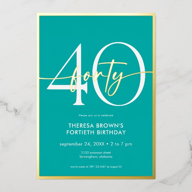 Modern Minimal Aqua Forty Script Birthday (Front)
