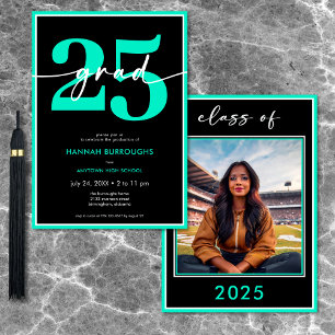 Modern Minimal Aqua Script Graduation Party Invitation