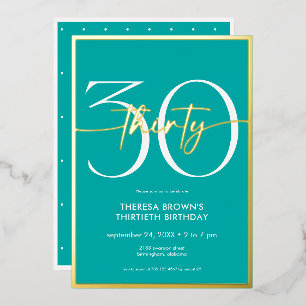 Modern Minimal Aqua Thirty Script Birthday