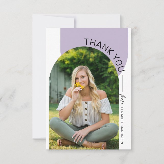 Modern Minimal Arch 2 Photo Graduation Thank You Card (Front)