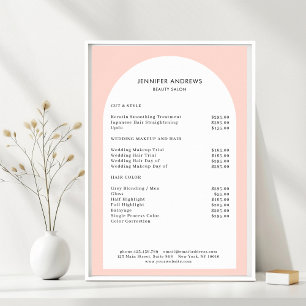 Modern Minimal Arch Blush Salon Price List Poster