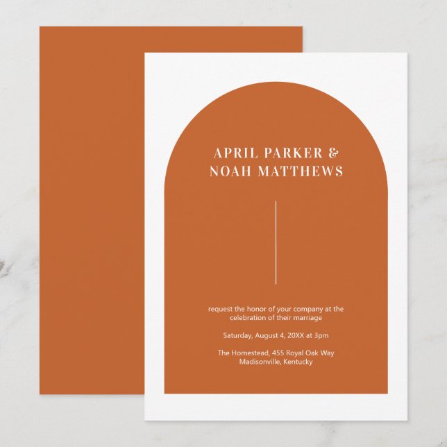 Modern Minimal Arch Shape Typography Burnt Orange Invitation (Front/Back)