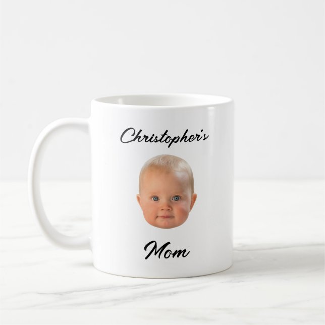 Modern Minimal Baby Face Black Script Mom Gift Coffee Mug (Left)