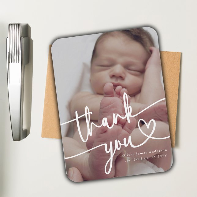 Modern Minimal Baby Photo Thank You Script Heart   Magnet (Creator Uploaded)