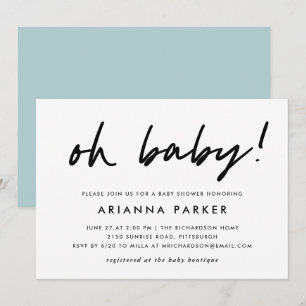 Modern Minimal Baby Shower Blue Invitation
