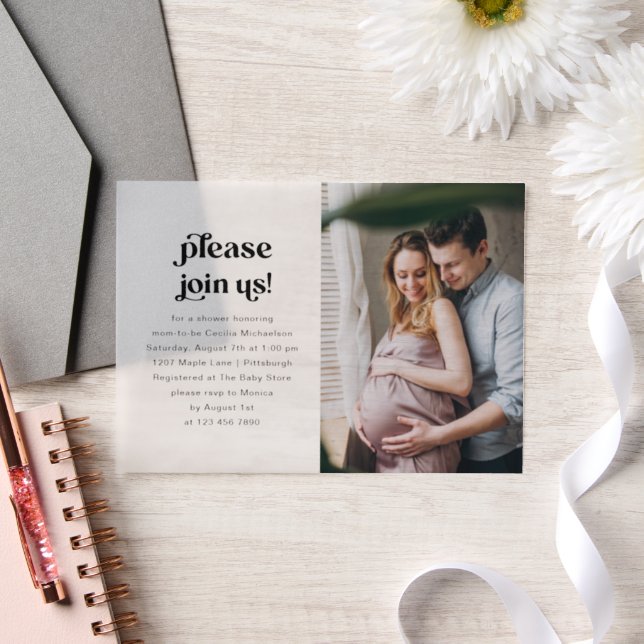 Modern Minimal Baby Shower Photo Vellum Invitations (Wedding)