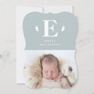 Modern minimal baby toes initial birth announcement