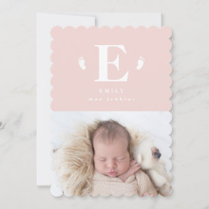 Modern minimal baby toes initial birth announcement