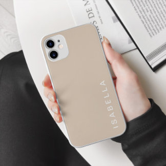 Modern Minimal Beige Personalized Name iPhone 15 Pro Max Case