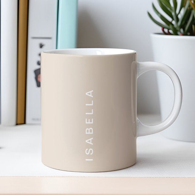 Modern Minimal Beige Personalized Name Coffee Mug (Creator Uploaded)