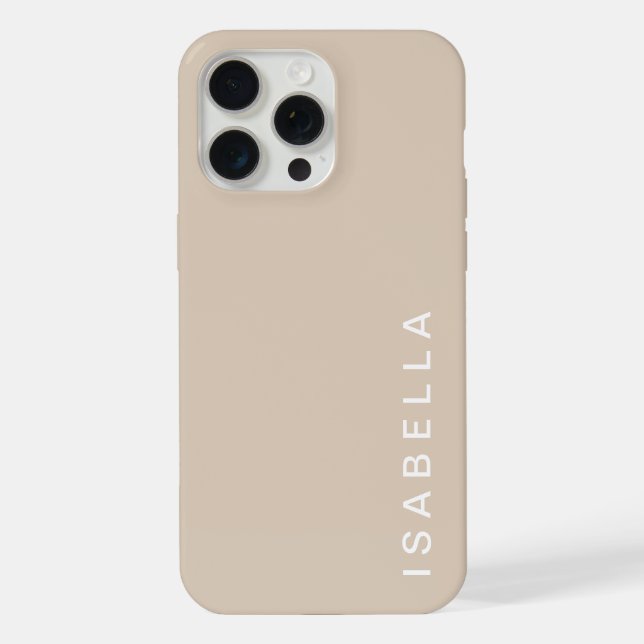Modern Minimal Beige Personalized Name iPhone Case (Back)