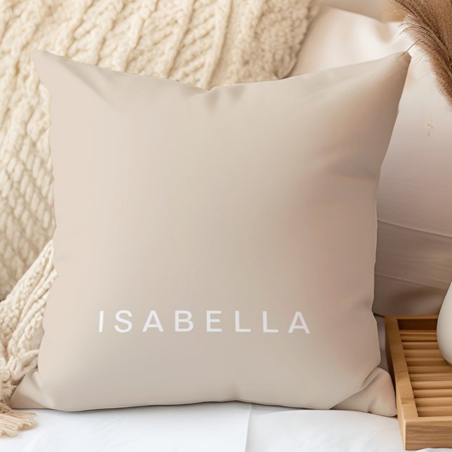 Modern Minimal Beige Personalized Name Throw Pillow (Creator Uploaded)