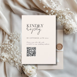 Modern, Minimal, Beige, QR Code Wedding RSVP Enclosure Card