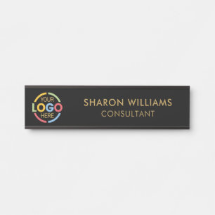 Modern Minimal Black and Gold Custom Business Logo Door Sign