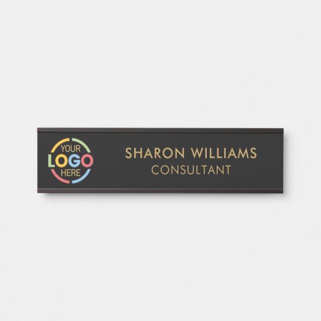 Modern Minimal Black and Gold Custom Business Logo Door Sign (Front)