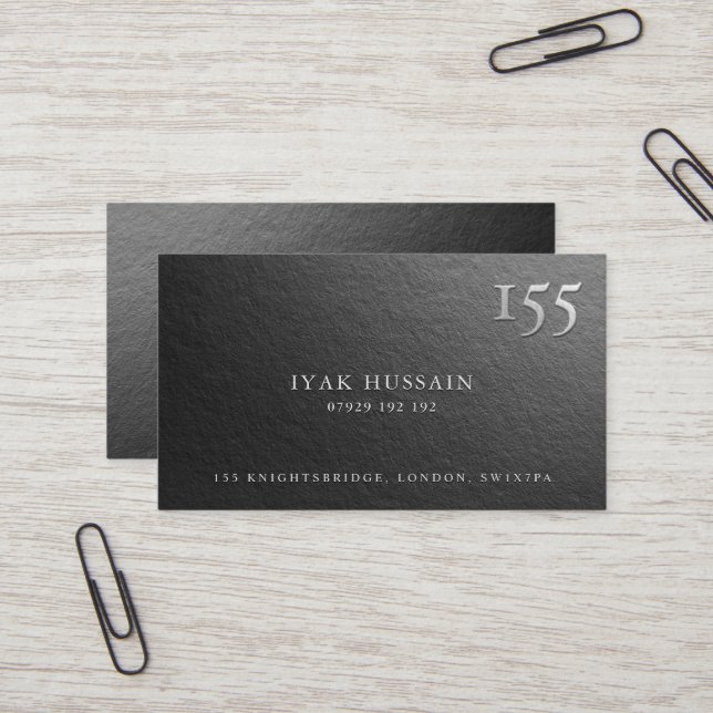 Modern Minimal Black and Silver Foil Embossed Logo Business Card (Front/Back In Situ)