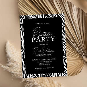 Modern Minimal Black and White 30th Birthday  Invitation