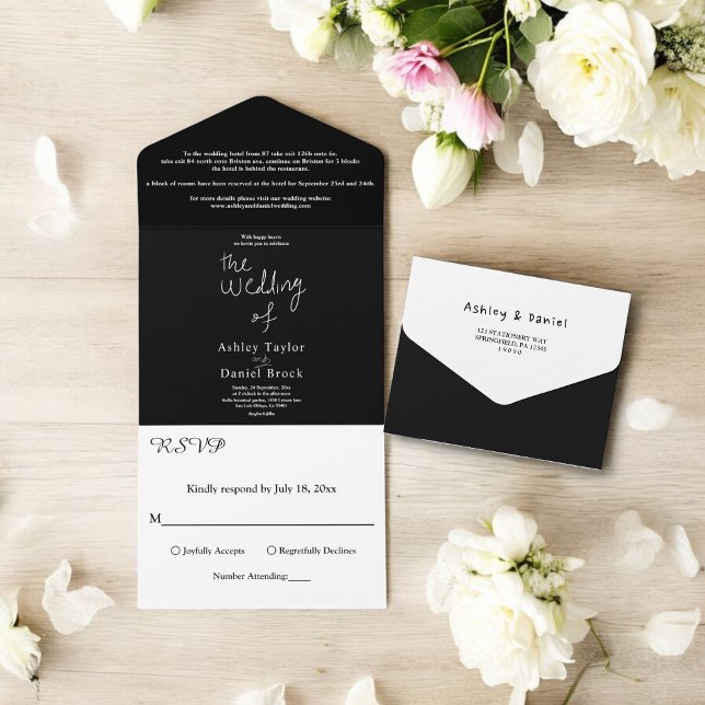 Modern Minimal Black And White Calligraphy Wedding All In One Invitation (Creator Uploaded)