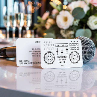 Modern minimal black and white dj music turntable business card