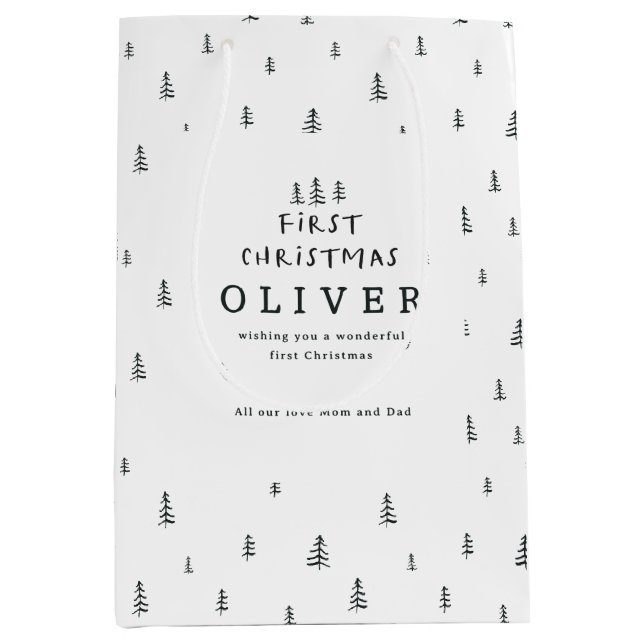 modern minimal black and white first Christmas  Medium Gift Bag (Front)