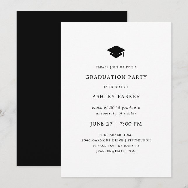 Modern Minimal | Black and White Graduation Party Invitation (Front/Back)