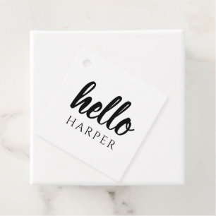 Modern Minimal Black And White Hello And You Name Favour Tags