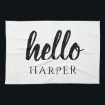 Modern Minimal Black And White Hello And You Name Kitchen Towel<br><div class="desc">Modern Minimal Black And White Hello And You Name</div>