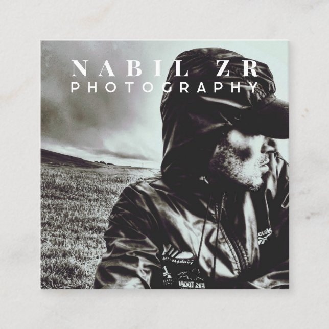 modern minimal black and white photography square business card (Front)