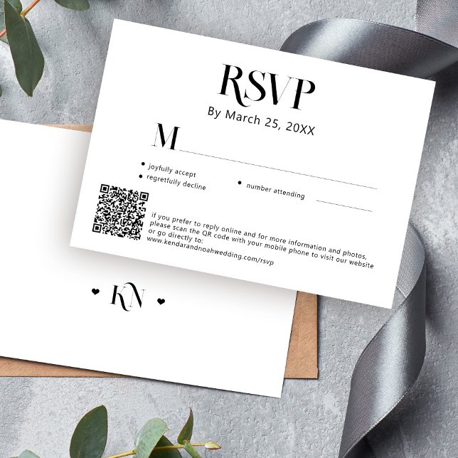 Modern minimal black and white QR code wedding RSVP Card (Creator Uploaded)