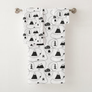 Modern Minimal Black and White Scribble Pattern Bath Towel Set