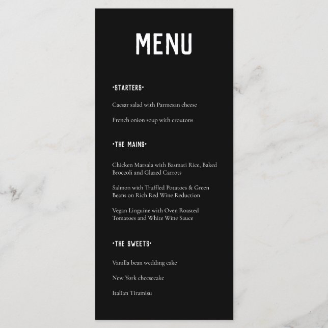Modern Minimal Black and White Typography Wedding Menu (Front)