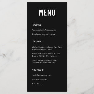 Modern Minimal Black and White Typography Wedding Menu