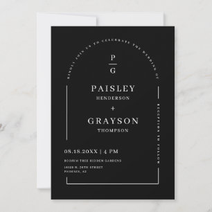 Modern Minimal Black Arch QR Code Wedding Photo Invitation