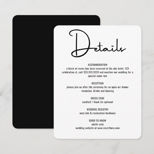 Modern Minimal Black Calligraphy Script Wedding Enclosure Card (Front/Back)