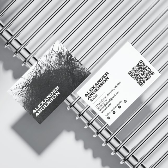 Modern Minimal Black Charcoal Scribble Scannable Business Card (Modern Minimal Black Charcoal Scribble Scannable Business Card)