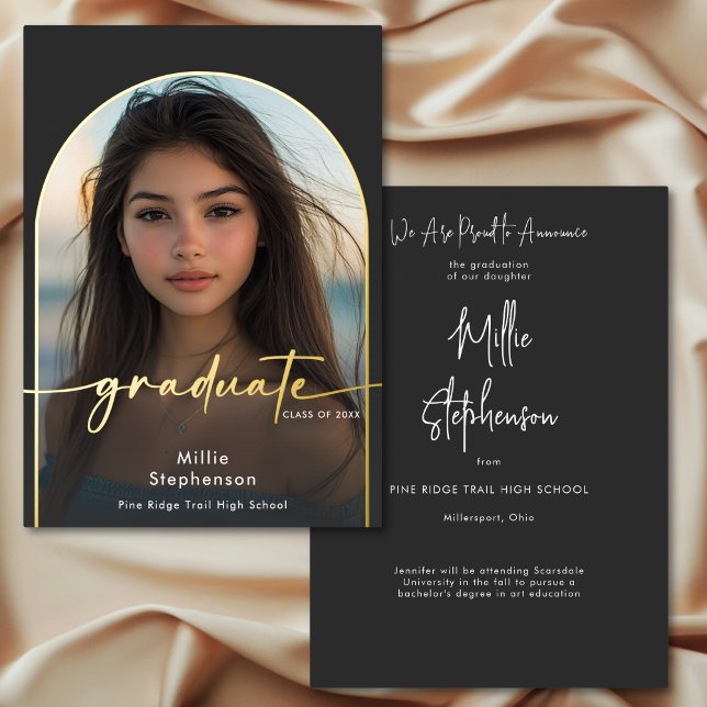 Modern Minimal Black Foil Graduation Announcement (Modern Minimal Black Foil Graduation Announcement)