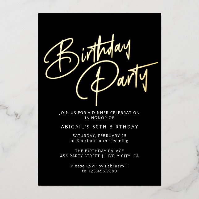 Modern Minimal Black & Gold Birthday Party (Front)