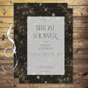 Modern Minimal Black & Gold Glitter Bridal Shower Invitation