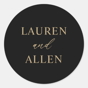 Modern Minimal Black Gold Wedding Classic Round Sticker