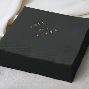 Modern Minimal Black & Gold Wedding Foil Napkins