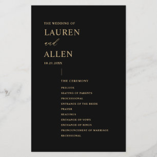 Modern Minimal Black Gold Wedding Program