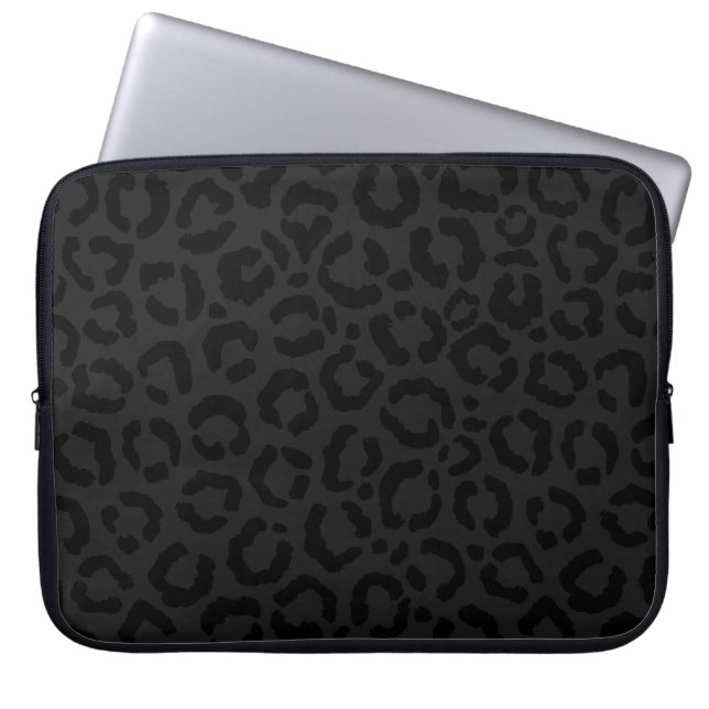 Modern Minimal Black Leopard Print Laptop Sleeve (Front)