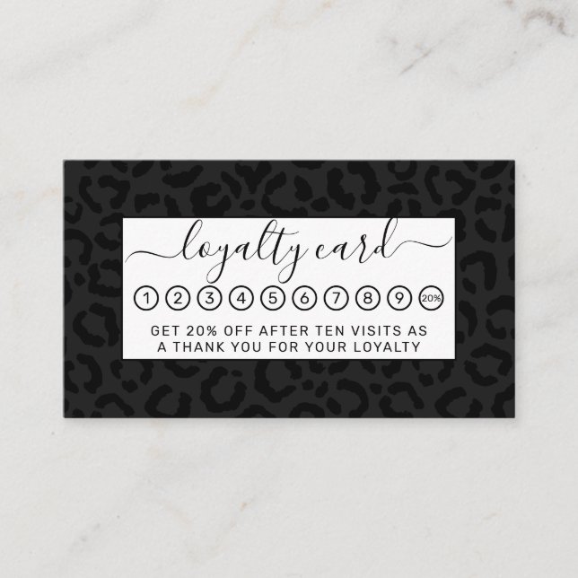 Modern Minimal Black Leopard Print Loyalty Card (Front)