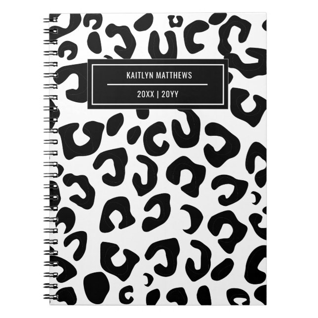 Modern Minimal Black Leopard Print Notebook (Front)
