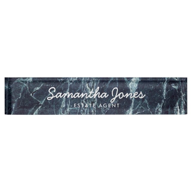 Modern Minimal Black Marble Classic Personalized Nameplate (Front)