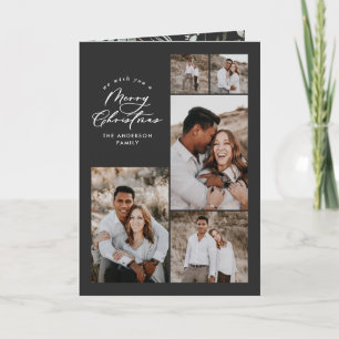 Modern minimal black multi photo Christmas elegant Thank You Card