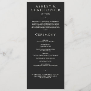 Modern Minimal Black Noir Wedding Ceremony Program