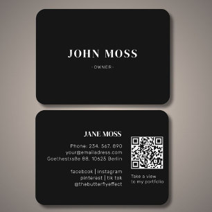 Modern Minimal Black QR Code Business Card